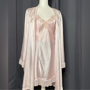 Elegant Pink Satin Nightgown and Robe Set